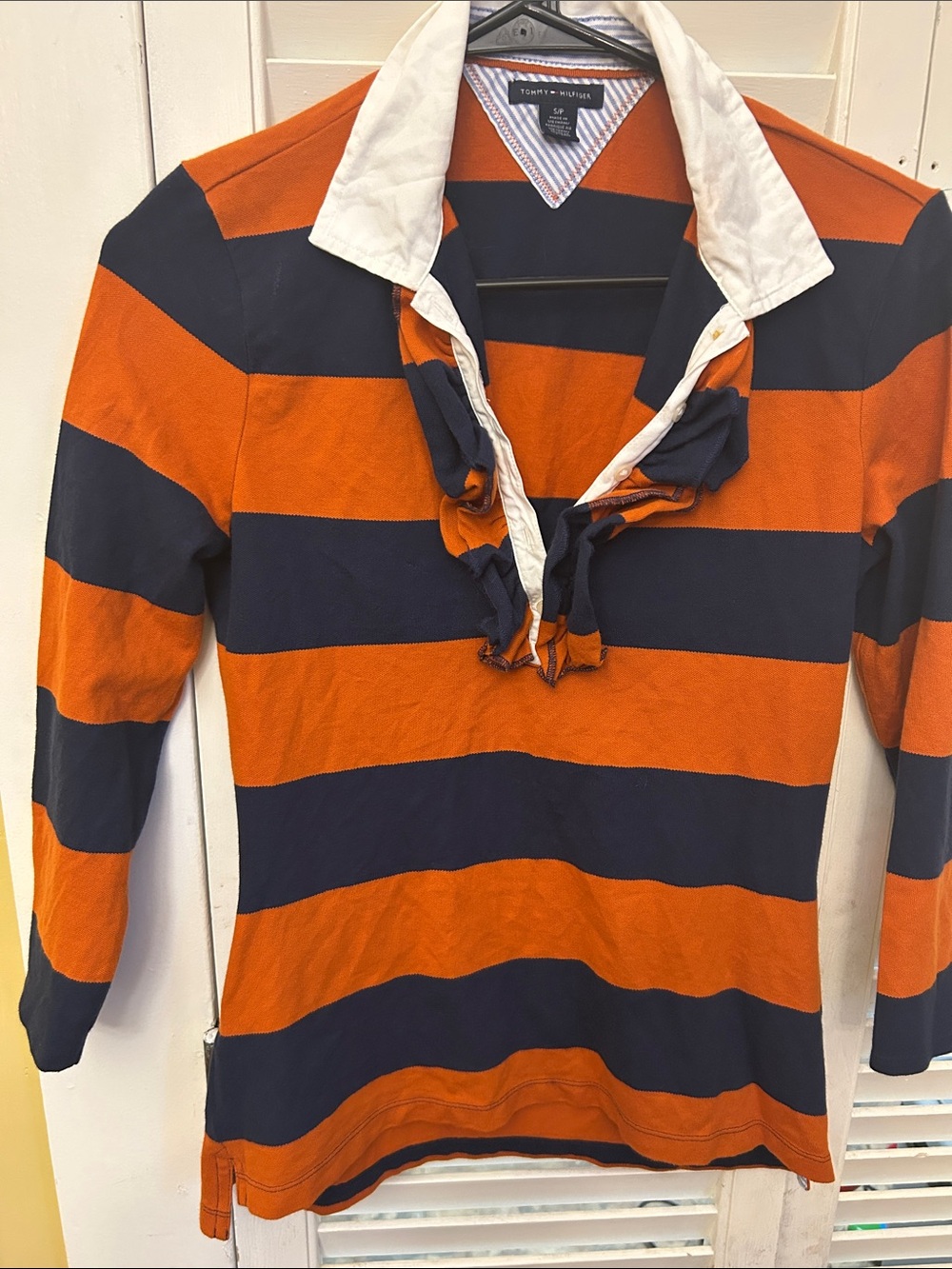 Woman’s Tommy Hilfiger Orange & Navy Striped Rugby Polo